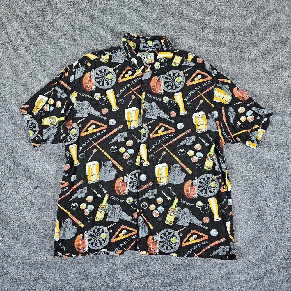 Vintage Y2K Big Dogs AOP Graphic‎ Button Down Shirt Multicolor Men's Size Large